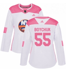 Womens Adidas New York Islanders 55 Johnny Boychuk Authentic WhitePink Fashion NHL Jersey 
