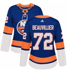 Womens Adidas New York Islanders 72 Anthony Beauvillier Authentic Royal Blue Home NHL Jersey 