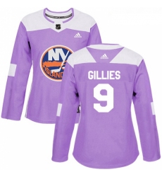 Womens Adidas New York Islanders 9 Clark Gillies Authentic Purple Fights Cancer Practice NHL Jersey 