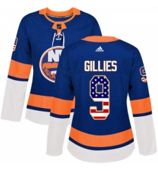 Womens Adidas New York Islanders 9 Clark Gillies Authentic Royal Blue USA Flag Fashion NHL Jersey 