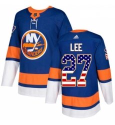 Youth Adidas New York Islanders 27 Anders Lee Authentic Royal Blue USA Flag Fashion NHL Jersey 
