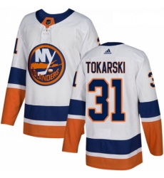 Youth Adidas New York Islanders 31 Dustin Tokarski Authentic White Away NHL Jersey 