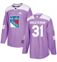 Men Adidas New York Rangers 31 Igor Shesterkin Purple Fights Cancer Practice NHL Jersey