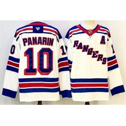 Men New York Rangers 10 Artemi Panarin White With A Patch 2024 25 Away Stitched Hockey Jersey