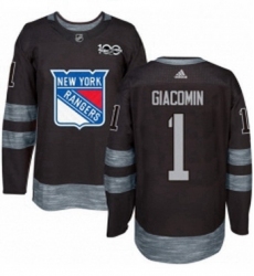 Mens Adidas New York Rangers 1 Eddie Giacomin Authentic Black 1917 2017 100th Anniversary NHL Jersey 