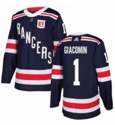 Mens Adidas New York Rangers 1 Eddie Giacomin Authentic Navy Blue 2018 Winter Classic NHL Jersey 