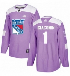 Mens Adidas New York Rangers 1 Eddie Giacomin Authentic Purple Fights Cancer Practice NHL Jersey 