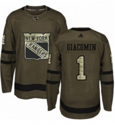 Mens Adidas New York Rangers 1 Eddie Giacomin Premier Green Salute to Service NHL Jersey 