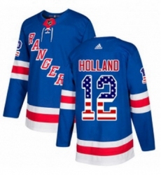 Mens Adidas New York Rangers 12 Peter Holland Authentic Royal Blue USA Flag Fashion NHL Jersey 