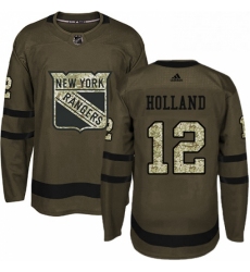 Mens Adidas New York Rangers 12 Peter Holland Premier Green Salute to Service NHL Jersey 