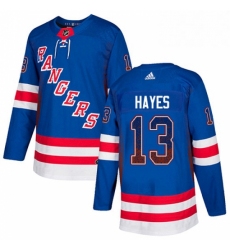 Mens Adidas New York Rangers 13 Kevin Hayes Authentic Royal Blue Drift Fashion NHL Jersey 