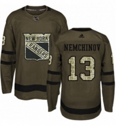 Mens Adidas New York Rangers 13 Sergei Nemchinov Authentic Green Salute to Service NHL Jersey 