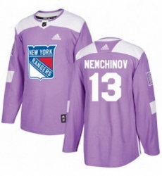 Mens Adidas New York Rangers 13 Sergei Nemchinov Authentic Purple Fights Cancer Practice NHL Jersey 