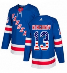 Mens Adidas New York Rangers 13 Sergei Nemchinov Authentic Royal Blue USA Flag Fashion NHL Jersey 