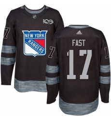Mens Adidas New York Rangers 17 Jesper Fast Authentic Black 1917 2017 100th Anniversary NHL Jersey 