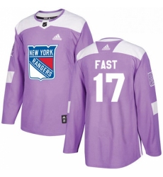 Mens Adidas New York Rangers 17 Jesper Fast Authentic Purple Fights Cancer Practice NHL Jersey 