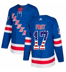 Mens Adidas New York Rangers 17 Jesper Fast Authentic Royal Blue USA Flag Fashion NHL Jersey 