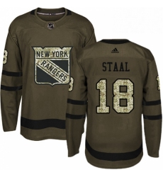 Mens Adidas New York Rangers 18 Marc Staal Authentic Green Salute to Service NHL Jersey 