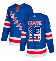 Mens Adidas New York Rangers 18 Walt Tkaczuk Authentic Royal Blue USA Flag Fashion NHL Jersey 