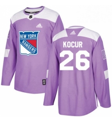 Mens Adidas New York Rangers 26 Joe Kocur Authentic Purple Fights Cancer Practice NHL Jersey 
