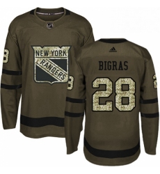 Mens Adidas New York Rangers 28 Chris Bigras Authentic Green Salute to Service NHL Jersey 