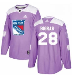 Mens Adidas New York Rangers 28 Chris Bigras Authentic Purple Fights Cancer Practice NHL Jersey 