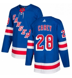 Mens Adidas New York Rangers 28 Paul Carey Authentic Royal Blue Home NHL Jersey 