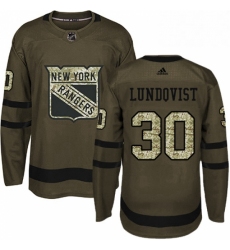 Mens Adidas New York Rangers 30 Henrik Lundqvist Authentic Green Salute to Service NHL Jersey 