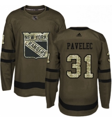 Mens Adidas New York Rangers 31 Ondrej Pavelec Authentic Green Salute to Service NHL Jersey 
