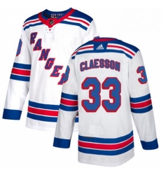Mens Adidas New York Rangers 33 Fredrik Claesson Authentic White Away NHL Jersey 