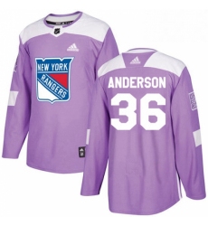Mens Adidas New York Rangers 36 Glenn Anderson Authentic Purple Fights Cancer Practice NHL Jersey 