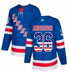 Mens Adidas New York Rangers 36 Glenn Anderson Authentic Royal Blue USA Flag Fashion NHL Jersey 