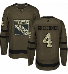 Mens Adidas New York Rangers 4 Ron Greschner Authentic Green Salute to Service NHL Jersey 