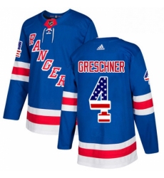 Mens Adidas New York Rangers 4 Ron Greschner Authentic Royal Blue USA Flag Fashion NHL Jersey 