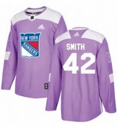 Mens Adidas New York Rangers 42 Brendan Smith Authentic Purple Fights Cancer Practice NHL Jersey 