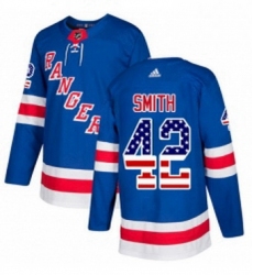 Mens Adidas New York Rangers 42 Brendan Smith Authentic Royal Blue USA Flag Fashion NHL Jersey 