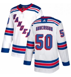 Mens Adidas New York Rangers 50 Lias Andersson Authentic White Away NHL Jersey 