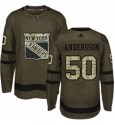 Mens Adidas New York Rangers 50 Lias Andersson Premier Green Salute to Service NHL Jersey 