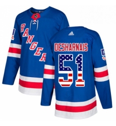 Mens Adidas New York Rangers 51 David Desharnais Authentic Royal Blue USA Flag Fashion NHL Jersey 