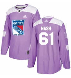 Mens Adidas New York Rangers 61 Rick Nash Authentic Purple Fights Cancer Practice NHL Jersey 