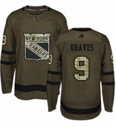 Mens Adidas New York Rangers 9 Adam Graves Authentic Green Salute to Service NHL Jersey 
