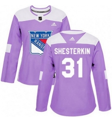 Women Adidas New York Rangers 31 Igor Shesterkin Purple Fights Cancer Practice NHL Jersey