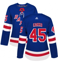 Women Rangers 45 Kaapo Kakko Royal Blue Home Authentic Stitched Hockey Jersey