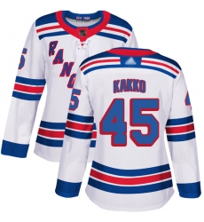 Women Rangers 45 Kaapo Kakko White Road Authentic Stitched Hockey Jersey