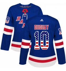 Womens Adidas New York Rangers 10 Ron Duguay Authentic Royal Blue USA Flag Fashion NHL Jersey 