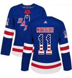 Womens Adidas New York Rangers 11 Mark Messier Authentic Royal Blue USA Flag Fashion NHL Jersey 