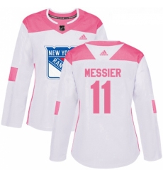Womens Adidas New York Rangers 11 Mark Messier Authentic WhitePink Fashion NHL Jersey 