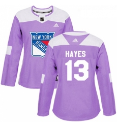 Womens Adidas New York Rangers 13 Kevin Hayes Authentic Purple Fights Cancer Practice NHL Jersey 