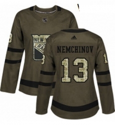 Womens Adidas New York Rangers 13 Sergei Nemchinov Authentic Green Salute to Service NHL Jersey 