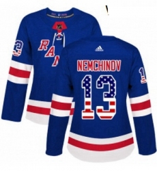 Womens Adidas New York Rangers 13 Sergei Nemchinov Authentic Royal Blue USA Flag Fashion NHL Jersey 